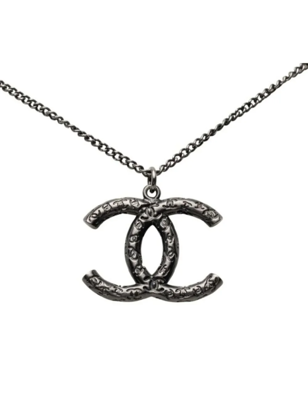 Chanel CC Logo Necklace Black Metal